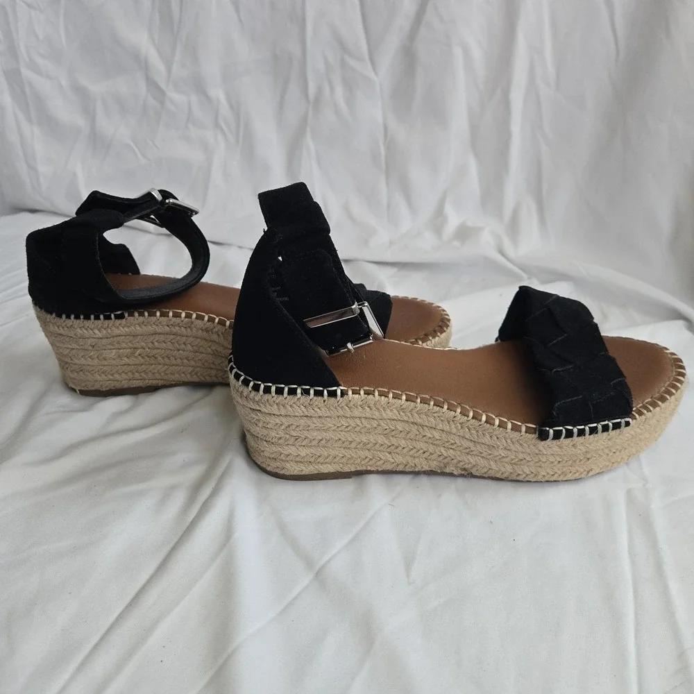 Michael Shannon Bridgette Black Suede Espadrille Wedge Sandals Ankle Strap 8